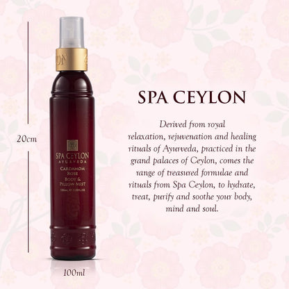 SPA CEYLON Cardamom Rose Body and Pillow Mist | Refreshing Skin Care Spray | Non-Oily Fragrance Mist for All Skin Types