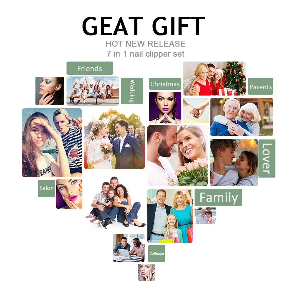 7 Pcs Manicure Set Stainless Steel Nail Clippers Kit, Nail Care Beauty Tools Set Christmas Stocking Stuffers, Christmas Gifts for Men and Women Travel Grooming Kit With Zipper Leather Case