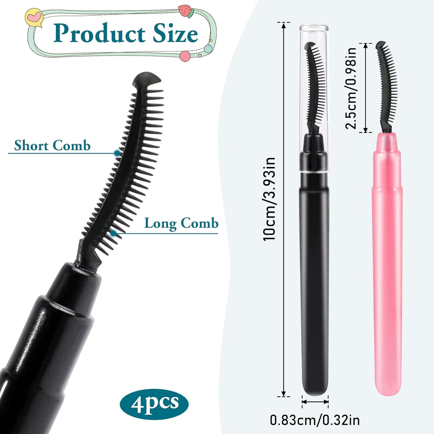 4 Pcs Silicone Eyelash Separator Tool Lash Wand Brush Eyebrow Spoolie Brush Eyelashes Definer with Lid Lash Separating Comb (Pink, Black)