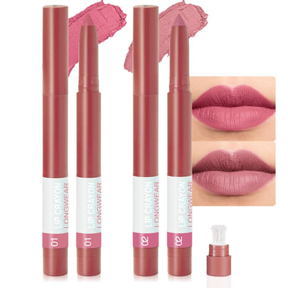 BINGBRUSH Matte Lip Crayon Set – Longwear, Waterproof, Velvet Finish, Built-in Sharpener, Smooth Lip Liner & Gloss (01#+02#, 2 Count (Pack of 1))