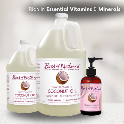 Best of Nature 100% Pure Fractionated Coconut Oil - Liquid MCT Massage & Body Oil, Unscented Moisturizer for Hair, Skin, Face, Aromatherapy Carrier for Essential Oils, Gallon (128 fl oz)