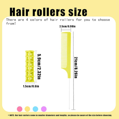 28PCS Self Grip Small Hair Rollers Set, 0.6in Plastic No Heat Roller Hair Curlers with Comb Heatless Clips for Short Fine Thin Hair(Yellow)