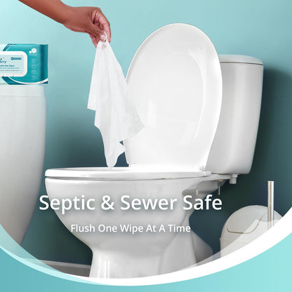 WhyWorry Flushable Wipes for Adults, Extra Large 8"x10" Butt Wipes for Personal Hygiene & Cleansing, with Chamomile and Vitamin E, 100% Plant-Based, Septic & Sewer Safe, Unscented, 48 Count