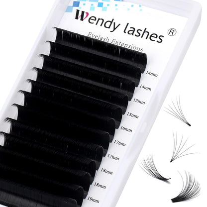 Easy Fan Volume for Lash Artists: Handmade Fans, Self Fanning, Blooming, Black, D Curl, 0.07mm, 14-20mm Mixed, Wendy, KH200102