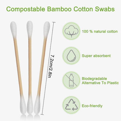 800 Count Bamboo Cotton Swabs - Natural Organic Cotton Buds with Double Tips, Hypoallergenic, Biodegradable Swabs for Ear Cleaning, Beauty & Personal Care, Makeup, Pet Care, Crafts