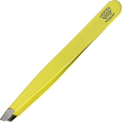 Slant Tweezer - Handmade in Switzerland - Professional Eyebrow & Facial Hair Remover - Etched Interior Grabs Hair from The Root - Perfectly Aligned Tips - Stainless Steel, Yellow