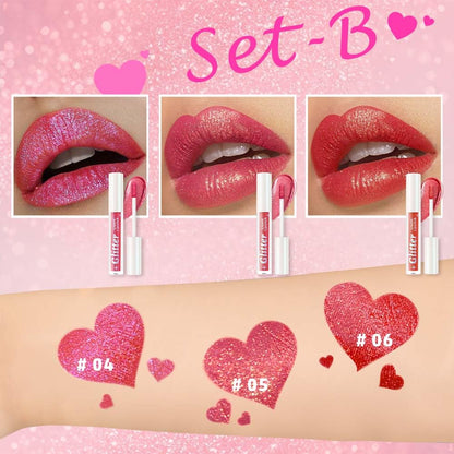 3Pcs Metallic Lipstick for Women,Lightweight Glitter Sparkling Liquid Lipsticks,Shimmer Lip Gloss Stain Long Lasting Waterproof Smudge Proof Non-Drying 24 Hour Full Coverage Lip Makeup,Vegan