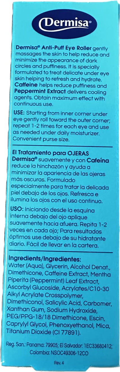 Dermisa Eye Roller for Puffy Eyes - Anti-Puff Dark Circle Under Eye Treatment Serum with Caffeine & Peppermint for Bright, Healthy Skin - Paraben, Fragrance, Dye and Oil Free - Pack of 3