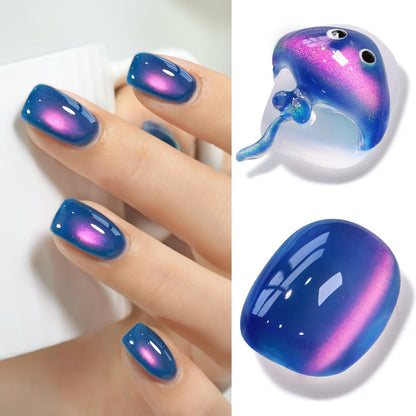 Double Rhythm Jelly Glass Cat Eye Gel Polish with Magnet 15ML Holographic Glitter Shimmer Translucent Sheer Color Magnetic Nail Polish Salon DIY at Home (Navy Blue-MC1264)