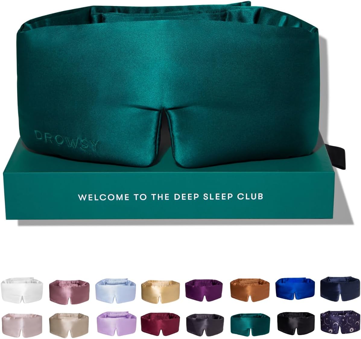 DROWSY Silk Sleep Mask - Face-Hugging, Padded Cocoon for Luxury Sleep in Total Darkness - 100% Pure Mulberry Silk (Green Sapphire)