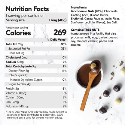 House of Macadamias Premium Dipped Macadamia Nuts, Chocolate, Plant Based, Keto, Low Carb, Vegan, Paleo, Sugar Free, Dairy Free, Gluten-Free, Preservative Free, 12 x 1.41oz