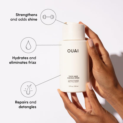 OUAI Thick Hair Shampoo & Conditioner Set, Travel Size - Moisturizing Shampoo & Conditioner - With Keratin, Marshmallow Root, Shea Butter & Avocado Oil - Sulfate, Paraben & Phthalate Free (3 Oz)