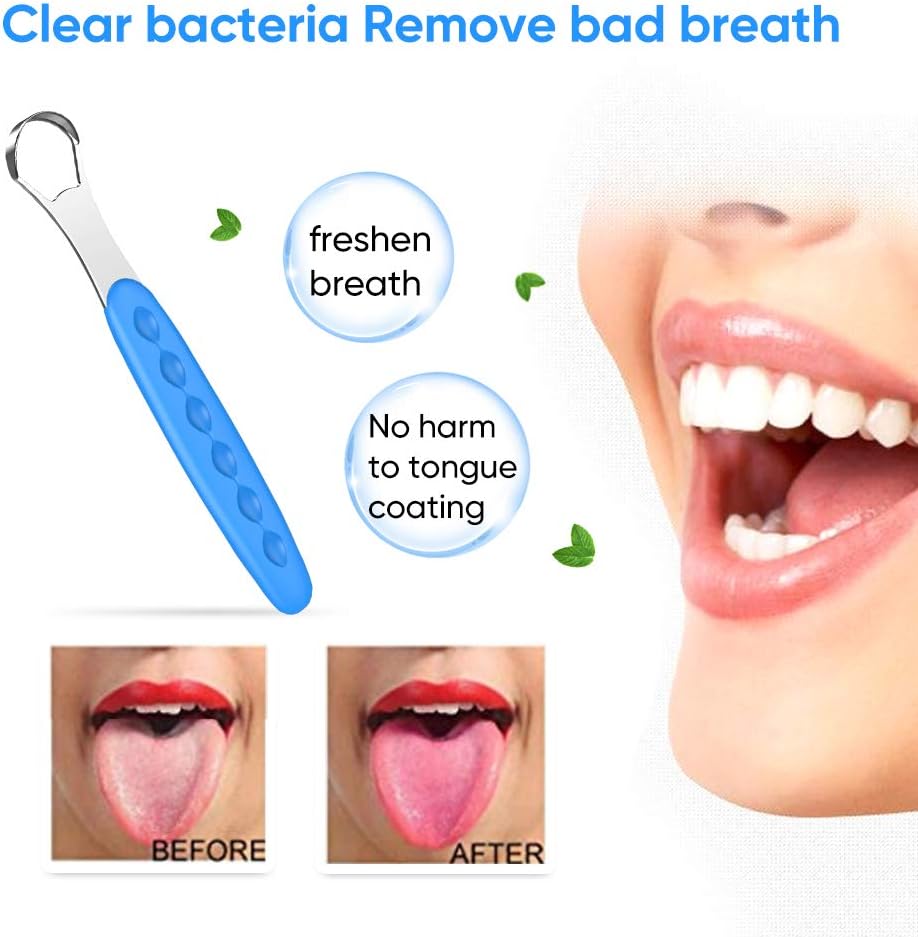New Version Tongue Scraper Cleaner for Adults & Kids, Medical Grade Metal Tongue Brushes Set for Fresh Breath Dental Eliminate Bad Breath in Seconds
