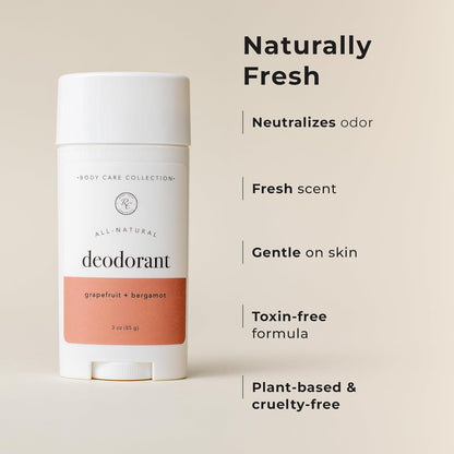 Rowe Casa Organics Grapefruit + Bergamot Deodorant for Men and Women, Sweet and Citrusy Paraben-Free Deodorant Stick with Therapeutic-Grade Essential Oils, 2 oz