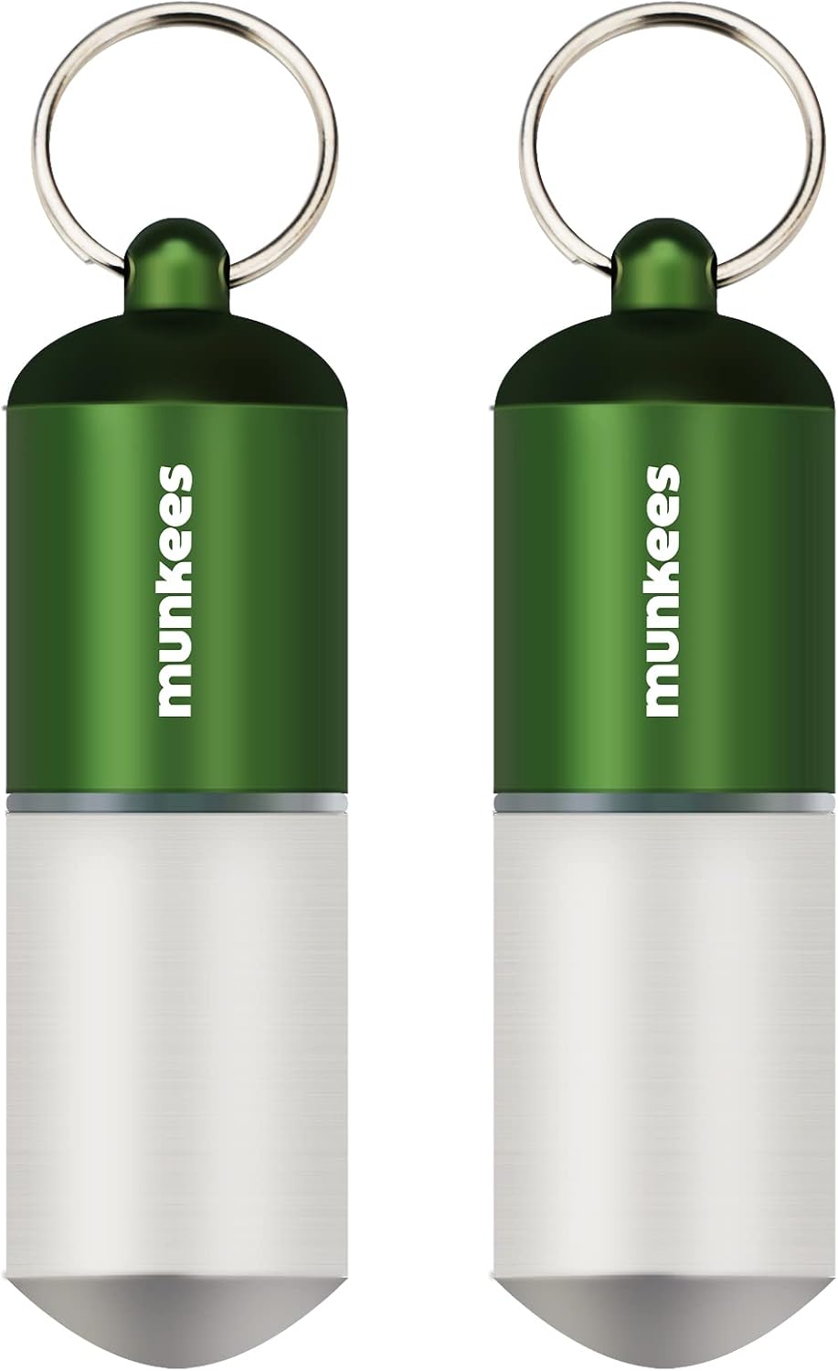 munkees Portable Pill Case Large Waterproof Capsules EDC Keychain, Travel Pill Bottle for Camping, Hiking, Backpacking, Compact Valuables Container for Outdoors 2-Pack