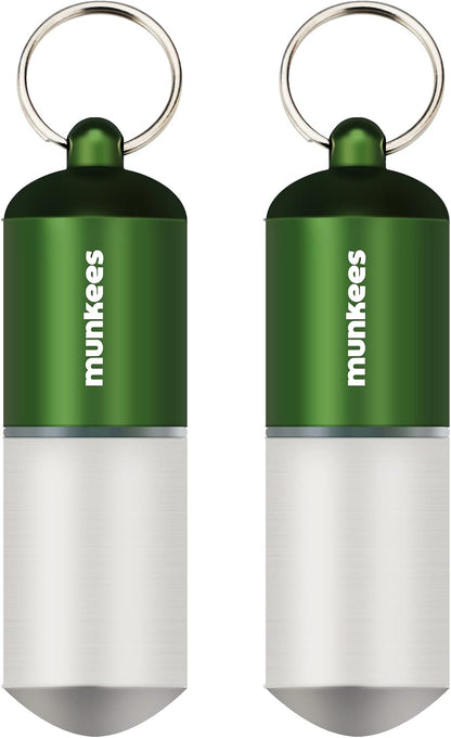 munkees Portable Pill Case Large Waterproof Capsules EDC Keychain, Travel Pill Bottle for Camping, Hiking, Backpacking, Compact Valuables Container for Outdoors 2-Pack