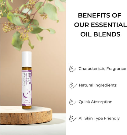 Benatu Bedtime Essential Oil Roll On Blend (with Tangerine, Lavender, Marjoram Oil)- Travel Size Relaxing Roller for Body Topical Massage, Natural Scent Aromatherapy Gift for Women & Men 10ml
