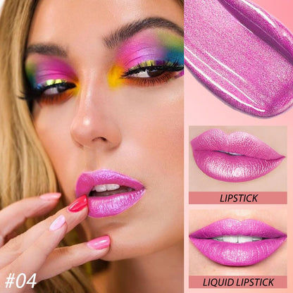 evpct 2 in 1 Hot Pink Glitter Metallic Shimmer Diamond Lipstick and Lip Gloss Set for Women Long Lasting Waterproof, Rose Pink Sparkle Glitter Shiny Lipstick and Lip Liner Makeup Set, 04#