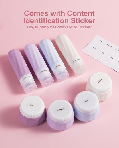 Travel Bottles for Toiletries 8 Pack, Travel Size Toiletries, Tsa Approved Travel Size Containers 3oz, with Travel Essentials Clear Bag, Leak Proof Silicone Squeezable Creams Jars