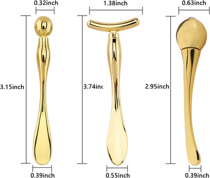 BetterJonny 3Pcs Metal Eye Cream Applicator Roller Wand Stick, Cosmetics Spoon Eye Cream Massager Wand Girls Women Facial Massager for Fatigue Relief Reduce Puffiness (Gold)