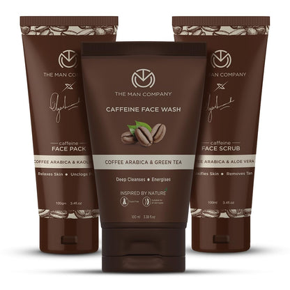The Man Company Coffee Face Care Kit with Face Wash, Face Scrub, Face Pack | Cleanses, Detoxifies, Relaxes, Glowing and Brightening Skin - Pack of 3