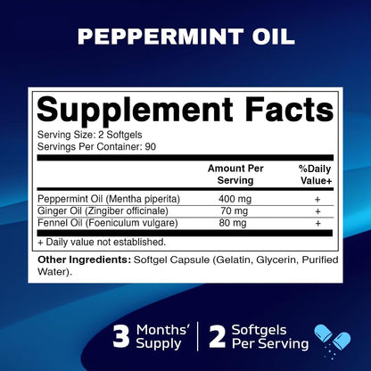 Vitamatic Peppermint Oil Gel with Ginger & Fennel Oils, 550mg per Serving, 180 Softgels