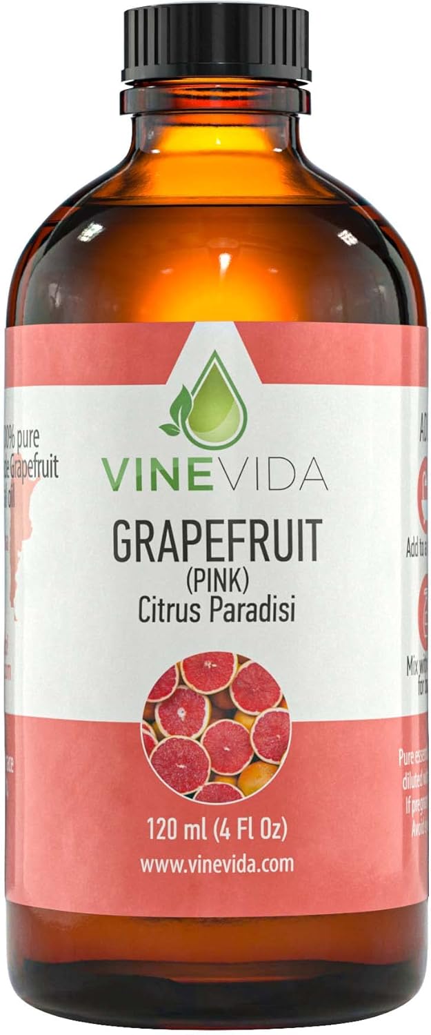 VINEVIDA Pink Grapefruit Essential Oil 4 oz - Undiluted, DIY Candle Scents, Bulk for Soap Making & Skin Safe