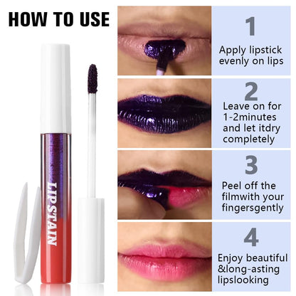 evpct 3Pcs Maroon Mauve Red Nude Brown Peel Off Lip Stain Tints, Matte Liquid Lipstick Lip Stain Long Lasting Waterproof for Women, Longwear Lipstick Peel Off Highly Pigmented Smudge-proof Easy Apply