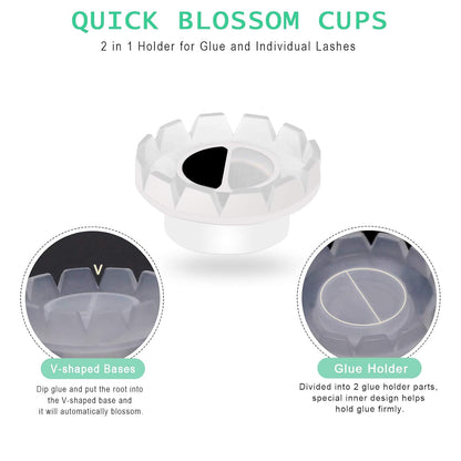 Fenshine 300 PCS Eyelashes Extension Volume Lashes Fan Quick Blossom Cups Lash Glue Holder and Lash Organizer Supplies Tools for Eyelash Extension Supply