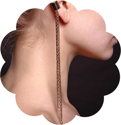 Punk Cuff Chain Dangle Earrings Long Chain Cartilage Earrings Gold Wrap Cuff Chain Earrings Vintage No Piercing Cuff Earrings Jewelry for Women