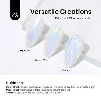 Beetles Chrome Nail Powder Metallic Mirror Effect, Holographic Aurora Mermaid Pearl Glitter, Chrome Powder for Gel Nails Manicure Nail Art Decoration 8 Colors 0.5g/Jar