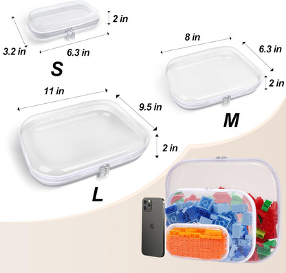 Clear Hard Plastic Zipper Case,Transparent Double Zippers Hard Pouch with 3pcs,Portable Travel Organizer Bin for Toy Storage