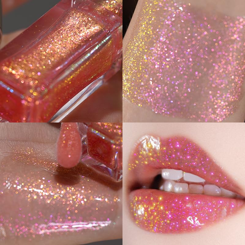 CHARMACY Aurora Chameleon Moisturizing Lip Gloss, MultiColor Shifting Shimmer Lip Gloss, Hydrating Non-Sticky Formula Glitter Lip Glaze, Easy to Apply, Long-Lasting, High-Shine Sheer Finish #06