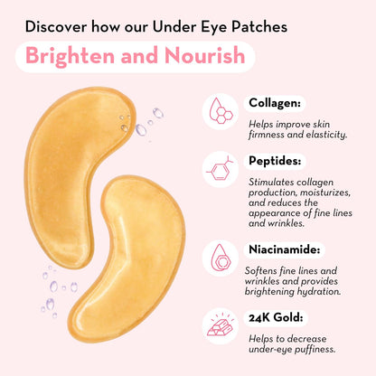 Elizabeth Mott Under Eye Patches with 24K Gold, Collagen, Niacinamide & Peptides - Hydrating & Brightening Eye Mask for Puffy Eyes and Wrinkles - Gifts for Women, Cruelty Free