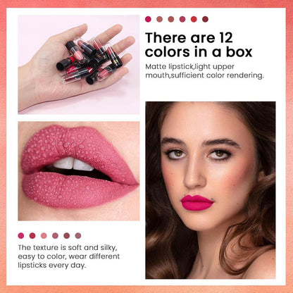 evpct 12Pcs Mini Pills Lipstick Capsule Set for Women Waterproof Long Lasting, Dark Ruby Plum Rose Red Nude Pink Mauve Taupe Brown Matte Small Magic Permanent 24 Hour Lipstick Bulk Samples 01
