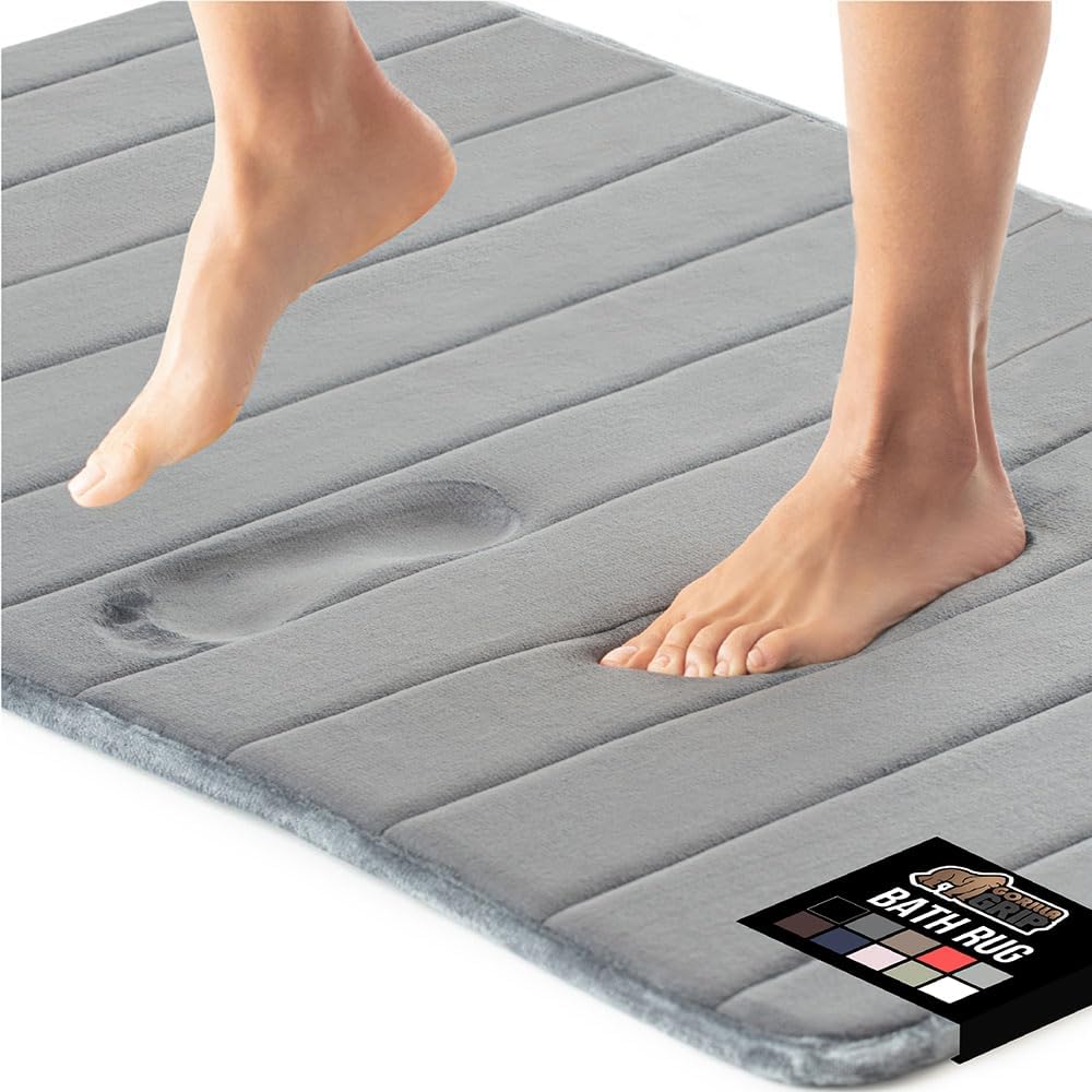 GORILLA GRIP Memory Foam Bath Mat, Soft Absorbent US Designed Bathroom Rug, Gripping Dots Machine Washable Bathmat, Cushioned Floor Mats, Shower Sink Rugs Room Décor Accessories, 60x24 Graphite Gray