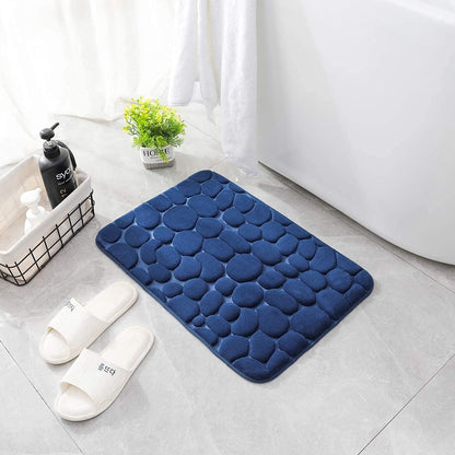 YIHOUSE Memory Foam Bath Mat Cobblestone Bathroom Rugs Super Water Absorbent Bath Mats for Bathroom Machine Washable Bath Rugs(20x32,Dark Blue)