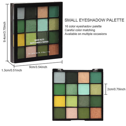 16 Colors Green Olive Matte Shimmer Eyeshadow Palette for Eye Makeup,High Pigmented White Gray Eye Shadow Primers Powder Palet de sombras de ojos