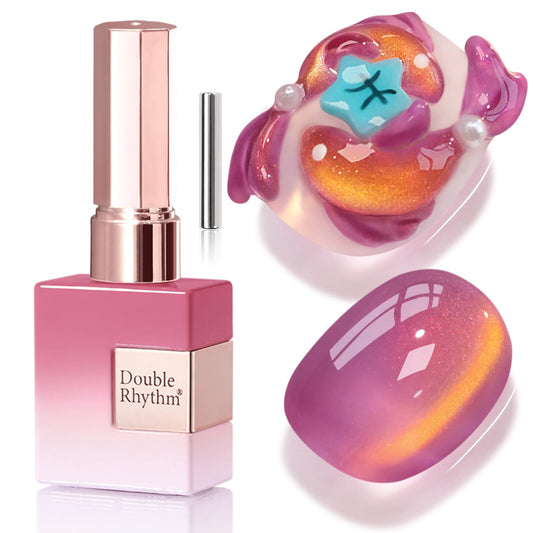 Double Rhythm 0.5 OZ Cat Eye Gel Polish with Magnet 15ML Holographic Glitter Shimmer Translucent Jelly Color Magnetic Nail Polish Salon DIY at Home (Sunny Rose-MC1251)
