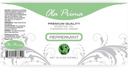 Ola Prima Peppermint Essential Oil Therapeutic Grade 16 oz for Aromatherapy, Diffuser, Cleaning, Lotions, Creams, Bath Bombs, Scrubs, Candles