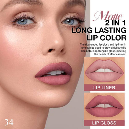 Kaely 2-in-1 Matte Lipstick and Lip Liner, Liquid Lip Stain Makeup for women Long Lasting Waterproof Smudge Proof, labiales matte mate larga duracion listip 24 hours originales, 34 Mauve