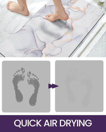 DEXI Bathroom Mat Ultra Thin, Non Slip Bath Rug for Shower Floor, Absorbent Quick Dry Marble Bathmats Low Profile, 17x43, Light Grey