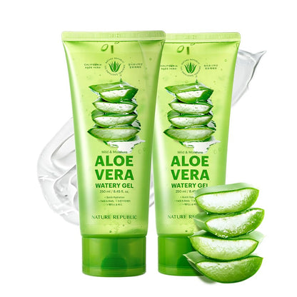 Nature Republic MILD & MOISTURE ALOE VERA WATERY GEL (TUBE 2 pack) Quick Hydration & fast absorbing non-sticky texture, aftersun cooling pack, korean skin care All Skin Types