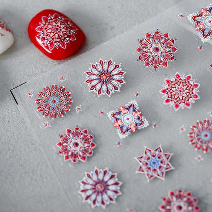 5D Embossed Nail Stickers Boho Nail Art Stickers for Nail Designs Red Bohemia Self-Adhesive Nail Art Decals for Women Girls Nail Art Decoration 1 Sheets (1, Red Bohemia)