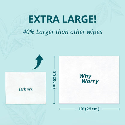WhyWorry Flushable Wipes for Adults, Extra Large 8"x10" Butt Wipes for Toilet & Personal Cleansing, Chamomile and Vitamin E, 100% Plant-Based, Septic & Sewer Safe, Unscented, 144 Count (3 Packs)