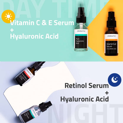 YEOUTH Retinol Serum for Face, Vitamin C Serum for Face with Hyaluronic Acid Serum for Face, Retinol for Face Serum, Vitamin C Face Serum for Women, Skin Care Set 3x1 oz