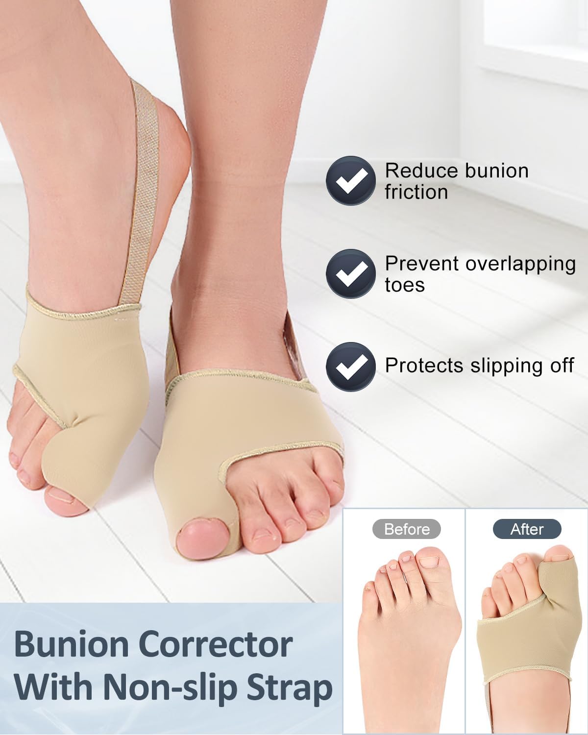 2Pcs Bunion Corrector for Women Men, Toe Straightener, Breathable Toe Spacers Separator Socks with Gel Cushion Pads for Hallux Valgus Correction (L)