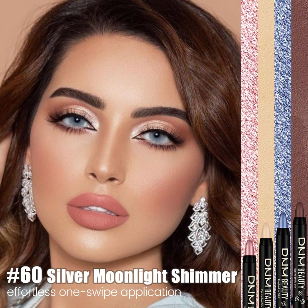 Champagne Silver Cream Eye Shadow Sticks Brightener Pencils for Women, Champagne Shimmer Silky Eyeshadow Applicator Stick Pen Waterproof, Blendable Crease-Proof Stick Eyeshadow Shimmer Eye Makeup 60