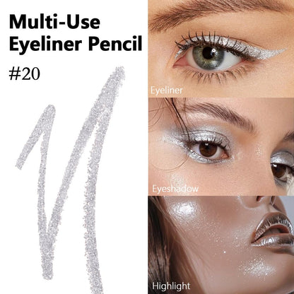 evpct Silver Gray Glitter Eyeliner Pencil for Eyes, Silver Grey Metallic Shimmer Eye Liner Pencil Makeup Waterproof Smudge Proof, Colored Gel Waterline Eyeliner, Face Eye Paint Stick Halloween Makeup