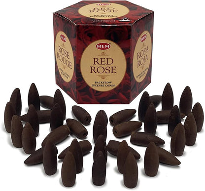 TRUMIRI Red Rose Incense Cones for Waterfall - 40 Pieces (2 Sets of 20)